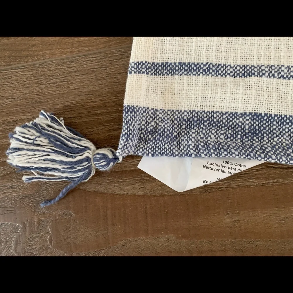 Striped Blue and White with Tassels Table runner